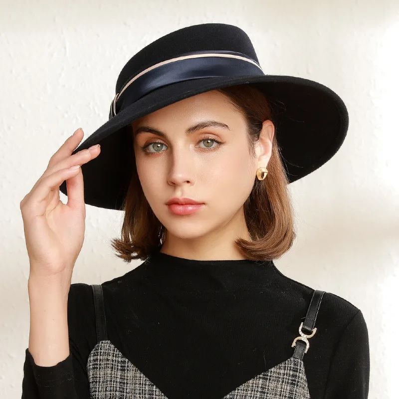 

Women Party Bucket Hat Formal Headwear Lady Winter Fashion Asymmetric Bowknot Wool Felt Hats