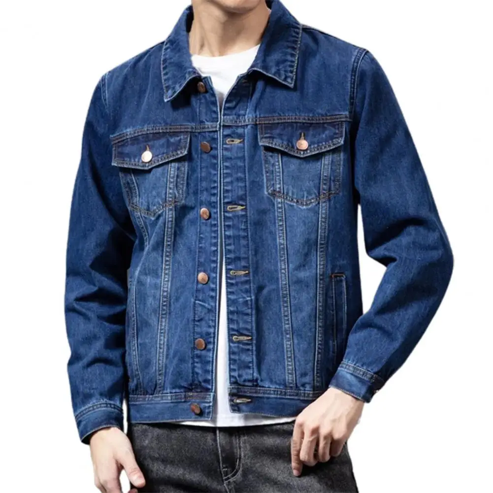 Spring Colorfast Men Jeans Coat Single-breasted Turn-down Collar Denim Cardigan Jacket Slim Fit Outwear jaqueta jeans masculina