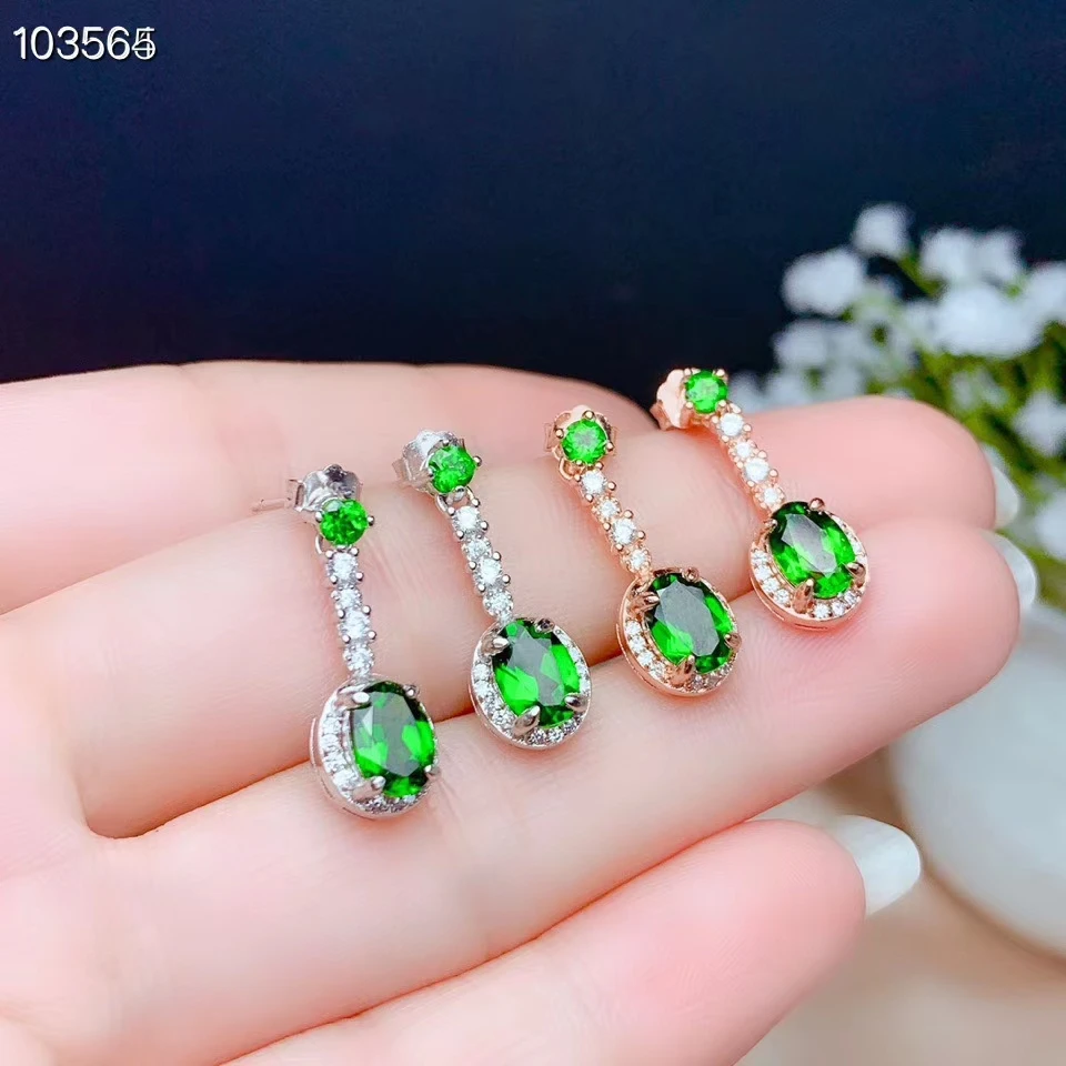 

attractive clear green diopside stud earrings for women jewelry oval natural gem real 925 silver women earrings gift birthstone