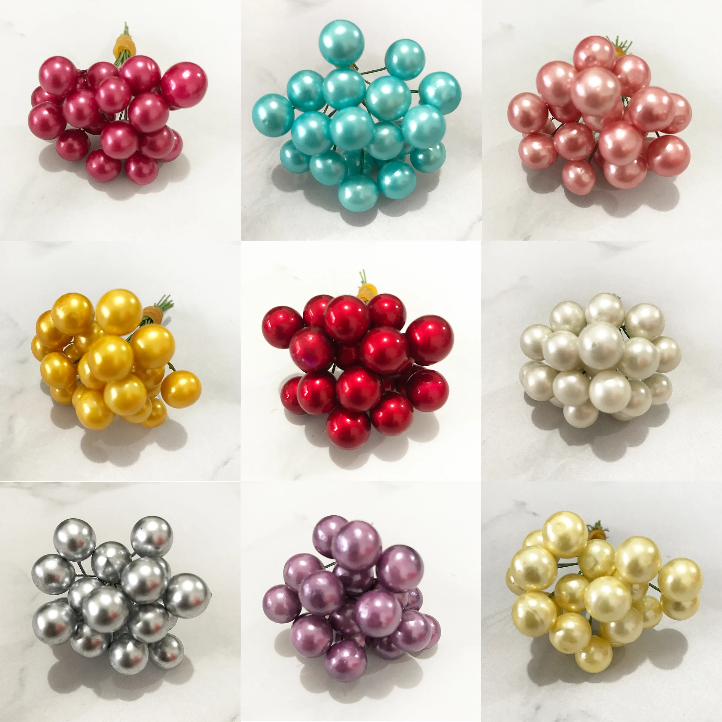 

20pcs Mini Berries Plastic Fake Fruit Small Artificial Pearl Flower Stamens Cherry Wedding DIY Gift Box Decorated Xmas Wreaths