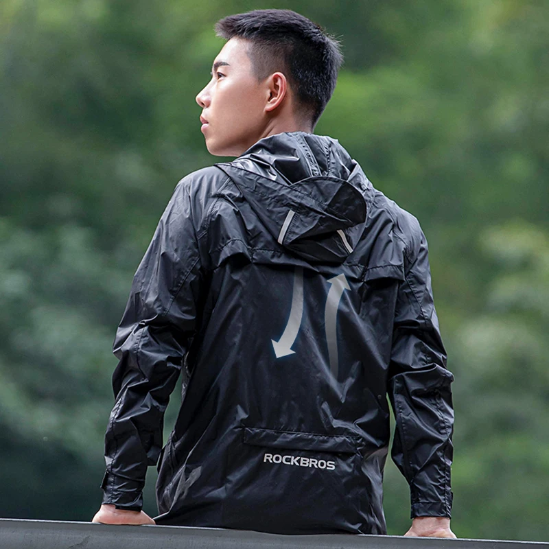 ROCKBROS Cycling Waterproof Jacket Men Breathable Reflective Hooded Raincoat Waterproof Outdoor Sport Windbreaker European Size