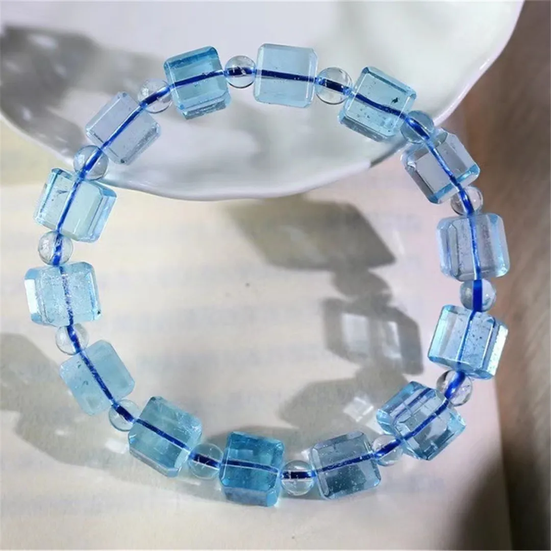 9mm Natural Blue Topaz Quartz Bracelet Jewelry For Women Lady Men Healing Gift Crystal Clear Beads Stone Gemstone Strands AAAAA