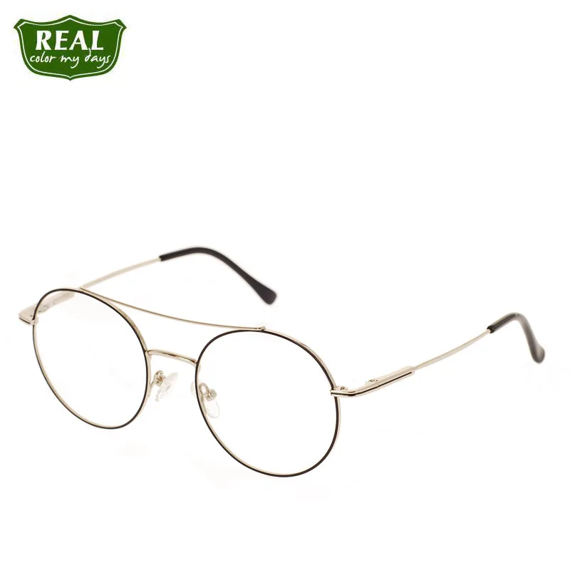 

REAL Chic Glasses Frame Retro Big Metal Frame Double Bridge Of The Nose Myopia Glasses Prescription Eyeglasses Student Unisex