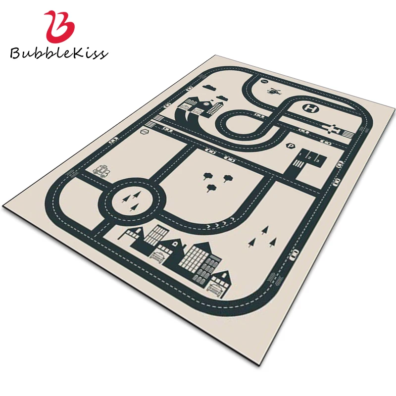 Bubble Kiss Cartoon Train Track Pattern Carpet for Kids Room Thickened Living Room Decor Area Rug Kids Play Game Soft Carpet