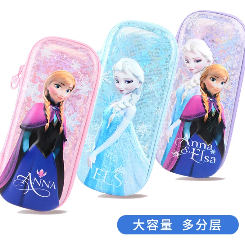 Genuine Disney Frozen Pencil Box Color Crystal Snowflake Pencil Bag Double Layer 3D Large Capacity Cute School Supplies Gift