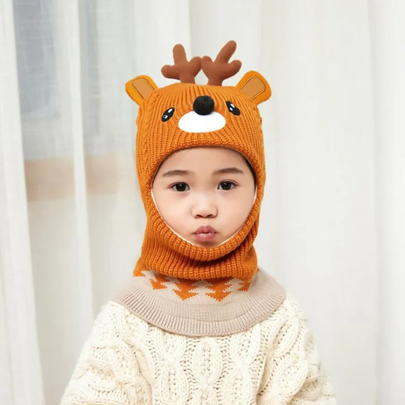 Doitbest 2 to 6 years old Boy girl Beanie Protect neck Cartoon animal Windproof Winter Child knit hat kids girl\'s Earflap Caps