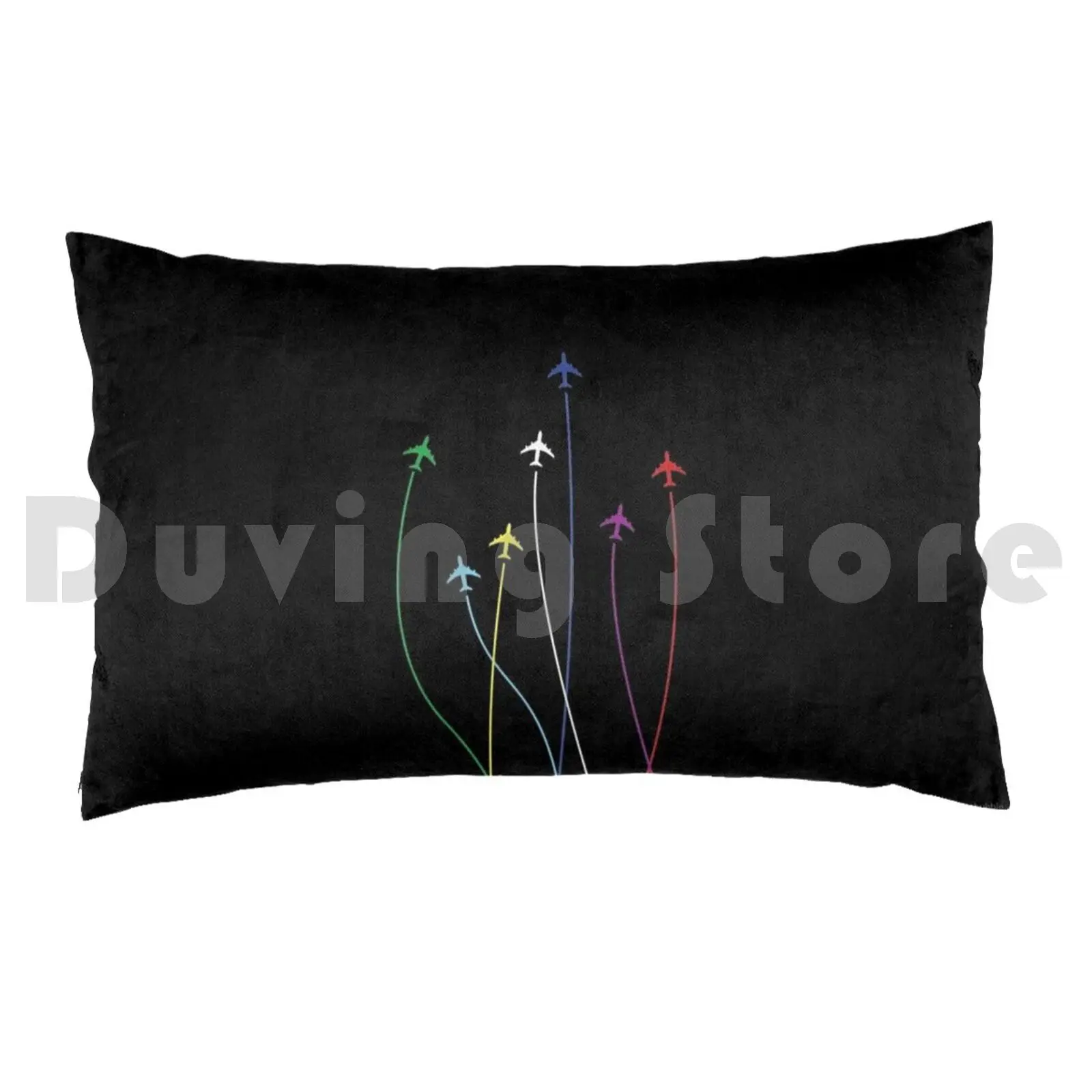 Rainbow Airplanes Flying On Eachother Pillow Case Printed 50x75 Aviation Pilot Airplane Plane Flying