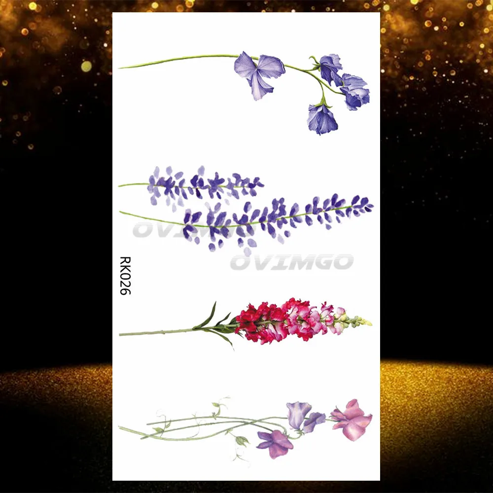 Small Purple Lavender Leaf Temporary Tattoos For Women Arm Clavicle Tatoo Sticker Watercolor Transferbale 3d Plants Tattoo Paper