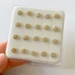 20pcs/set Delicate Flower Tiny clear cz nose studs for women Silver Gold plated over copper Snowflake nose piercing body jewelry