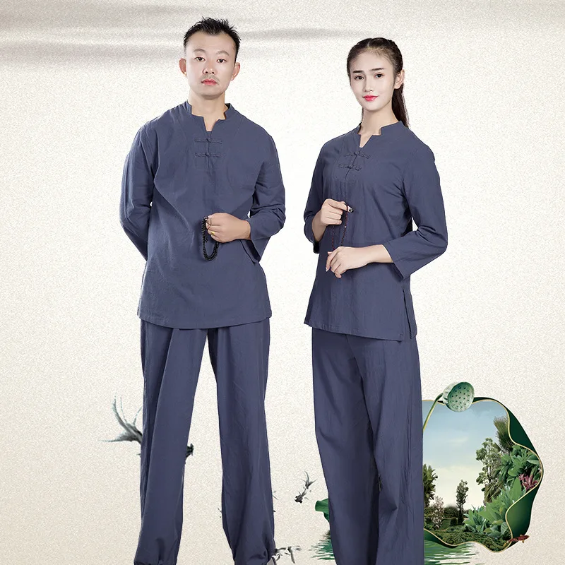 

Chinese hanfu suit unisex meditation tea ceremony yoga clothes meditation cotton linen comfortable multiple colors 2022 summer