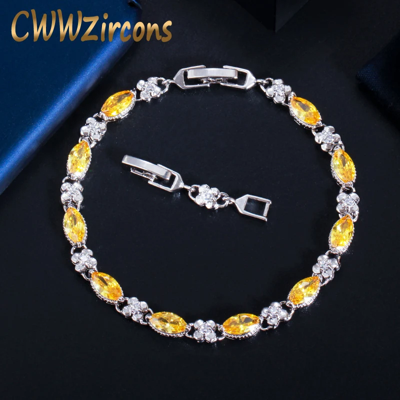 CWWZircons Beautiful Marquise Cut Yellow Cubic Zircon Stone Elegant Women Party CZ Tennis Bracelet for Brides Jewelry Gift CB226