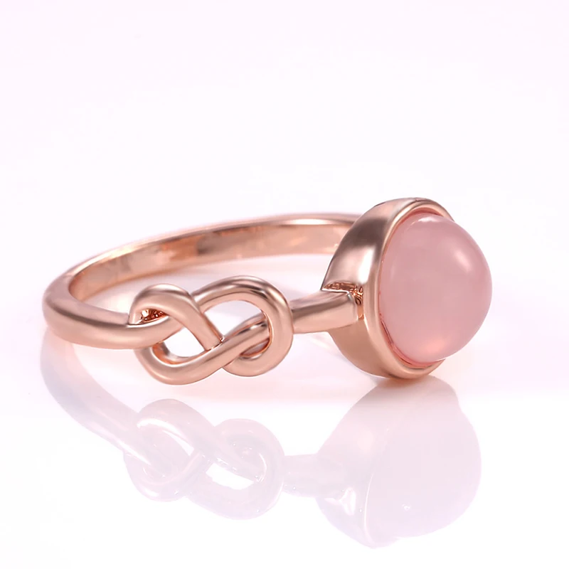 Huitan Romantic Rose Gold Color Ring Women Solitaire Pink Stone Princess Party Finger Accessories Fashion Jewelry Ring Cute Gift