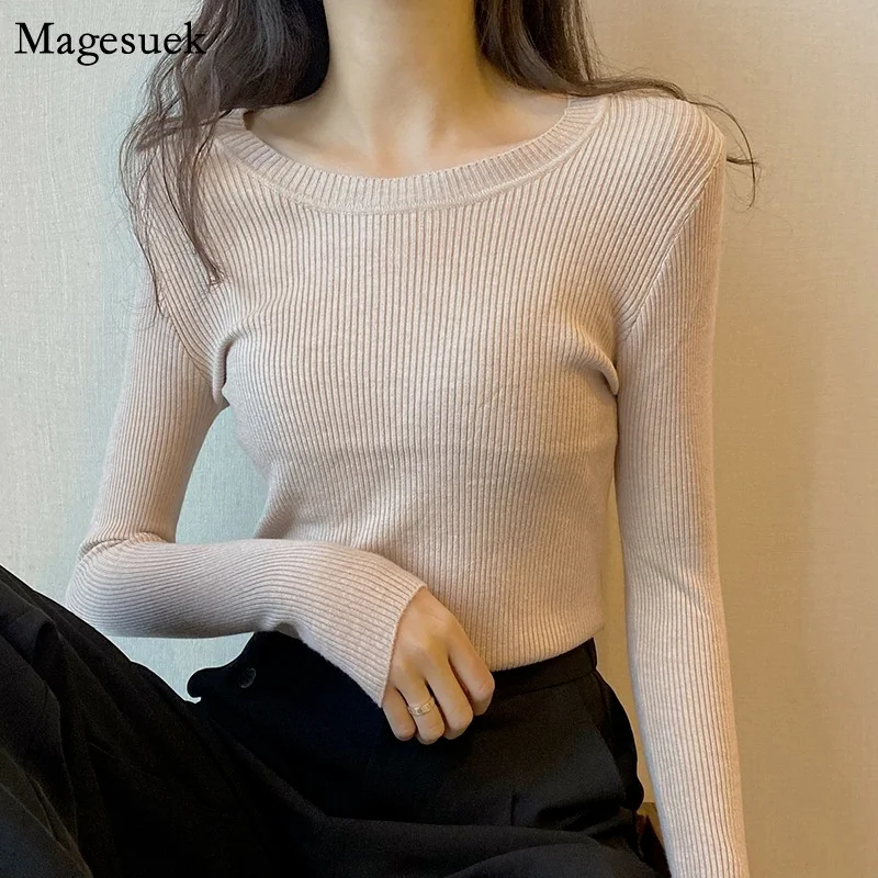 

Autumn and Winter Knitted Pullover Sweater Women Long Sleeve Jumper Woman Sweater Fashion Slim Fit O Neck Solid Sweaters 16680