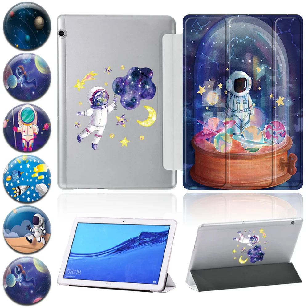 

Case for Huawei MediaPad T3 10 9.6-inch/T5 10 10.1-inch AGS2-W09/W19/L03/L09 Cartoon Astronaut Flip Trifold Leather Stand Cover