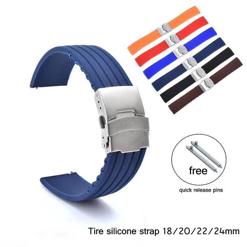 18mm 20mm 22mm 24mm Soft Silicone Watch Band Sports Rubber Replacement Strap Watch Bracelet Belt Security Metal Buckle Wristband