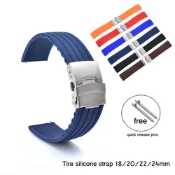18mm 20mm 22mm 24mm Soft Silicone Watch Band Sports Rubber Replacement Strap Watch Bracelet Belt Security Metal Buckle Wristband