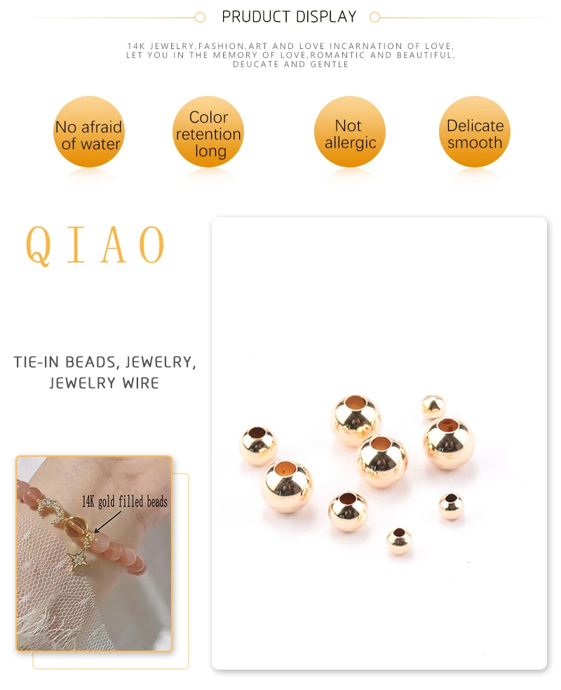 100 stücke 14 Karat Gold gefüllt Spacer Perlen 2mm 3mm 4mm runde lose Perle für Armbänder Halskette DIY Schmuck Herstellung Zubehör Großhandel – Detail 4