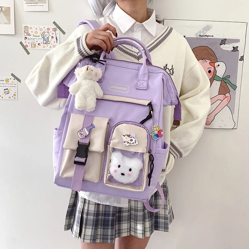 2021 Preppy Purple Backpack Women Waterproof Candy Colors Backpacks Fancy High School Bags for Teenage Girl Cute Travel Rucksack