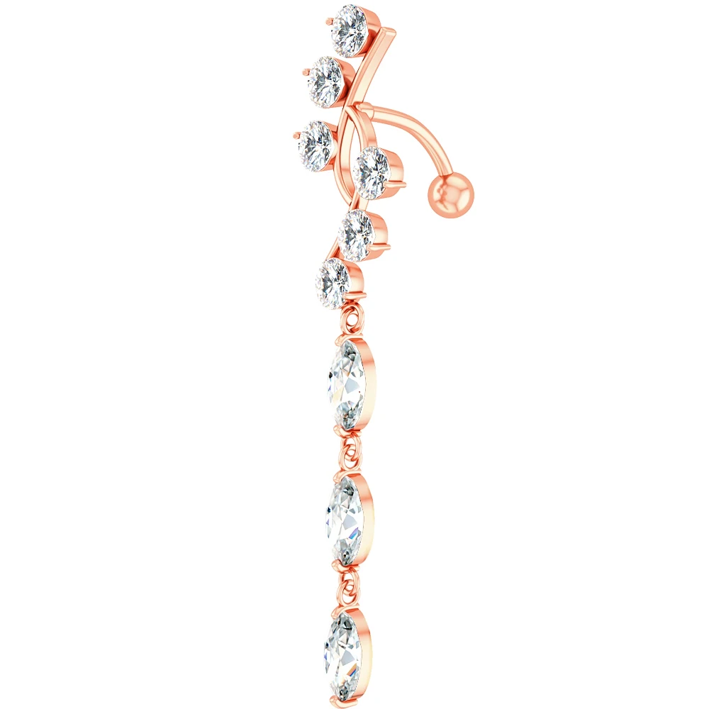 Flower Butterfly Dangled Belly Button Rings, Stainless Steel