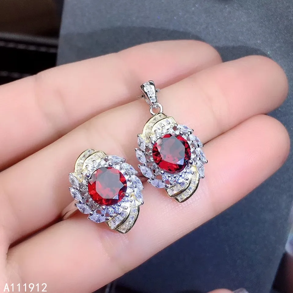 

KJJEAXCMY fine jewelry natural garnet 925 sterling silver women set support test trendy