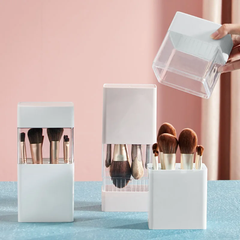 2 في 1 البلاستيك فرشاة للمكياج صندوق تخزين تجفيف الرف المنظم الغبار التجميل دلو أحمر الشفاه فرشاة حامل الجدول ماكياج أداة #2