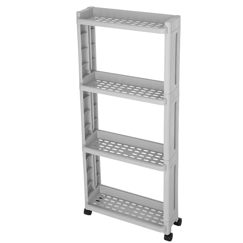 3/4 Layer Gap Kitchen Storage Shelf Rack Slim Slide Tower Movable Assemble With Wheels Bathroom Accessories Kitchen Organizer