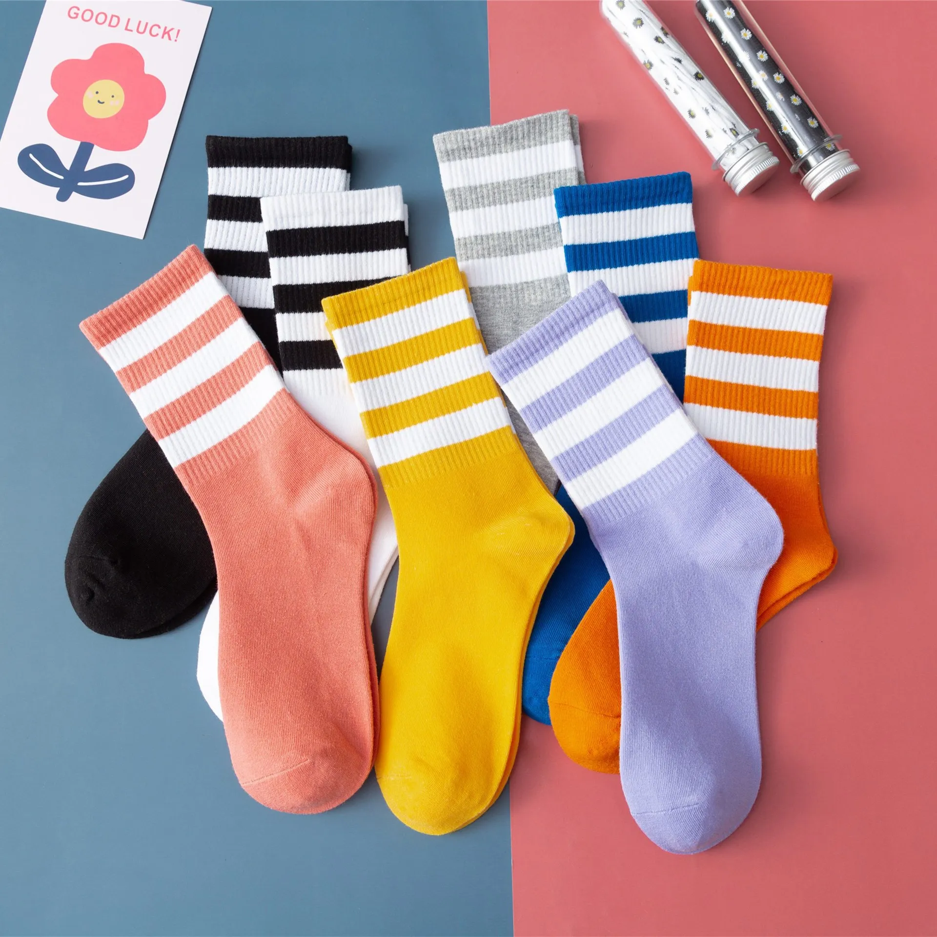 

Striped Socks Cotton Women Solid Color Harajuku Retro Kawaii Crew Socks White Black Cute Socks Calcetines Sweet Gift For Girls