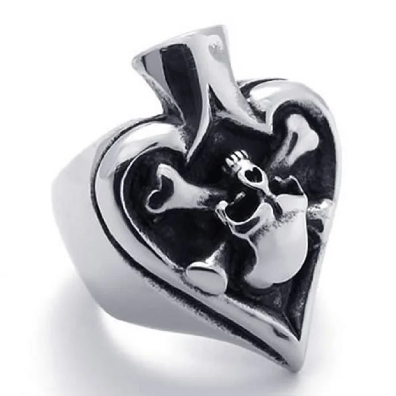 Vintage Gothic Skull Biker Tribe Ace of Spades Stainless Steel Mens Ring