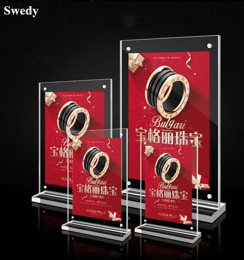 A6 T Shape Magnetic Acrylic Sign Holder Stand Tabletop Menu Paper  Holder Frames Plastic Flyer Document Display Holder