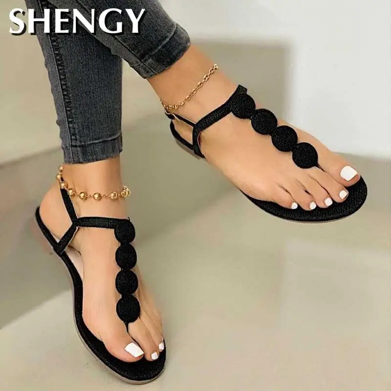 2020 Summer Gladiator Women Flat Sandals Open Toe Casual Beach Ladies Shoes Bohemian Buckle Strap Roman Sandals Flip Flops