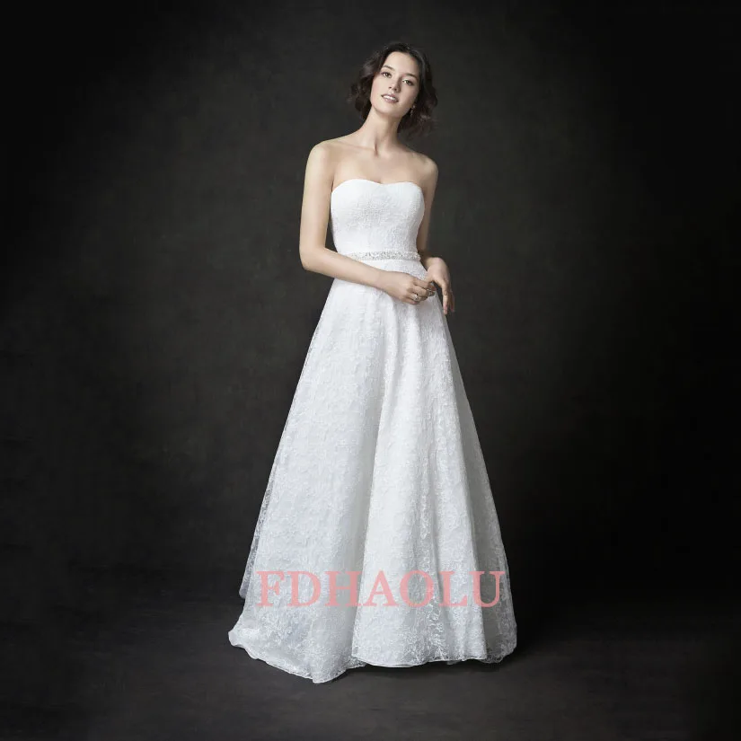 FDHAOLU FU70 Sexy A Line Wedding Dress Lace Appliques Satin Bridal Dress bohemian Wedding gowns Floor Length vestido de noiva