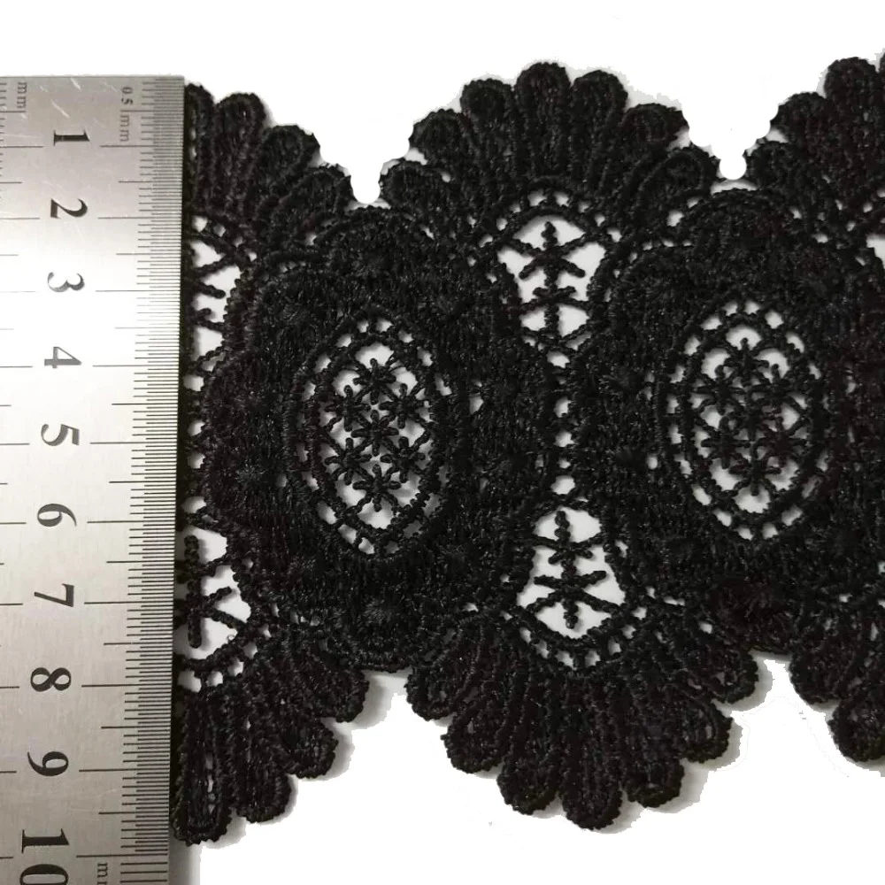 10cm Wide scalloped Water Soluble Polyester lace Black and white color classic Lace Embroidered Lace Fabric 1 yard