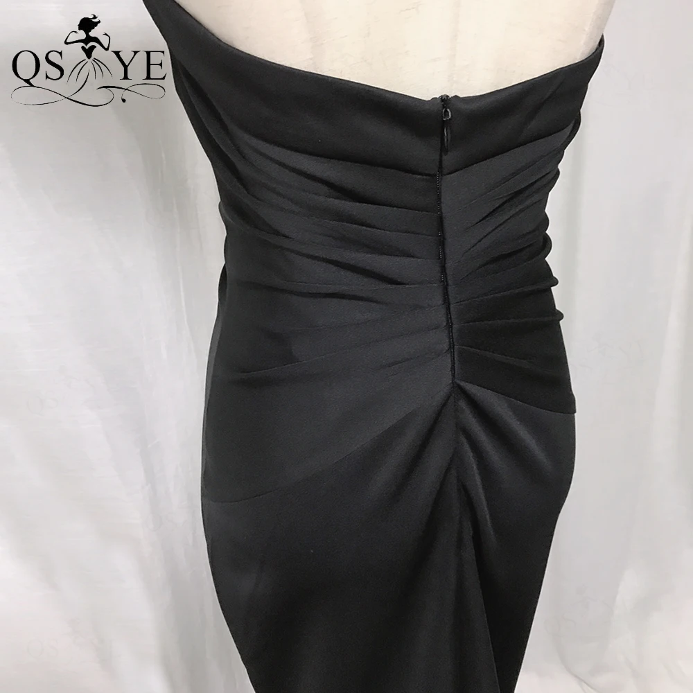 Qsyye frente split preto sereia longo vestido de baile cabido elástico ruched vestido de noite botões festa formal querida meninas vestido