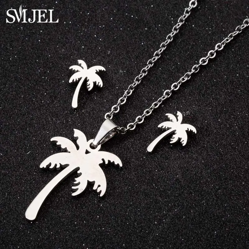 Women's Stainless Steel Coconut Tree Necklace & Earrings Set