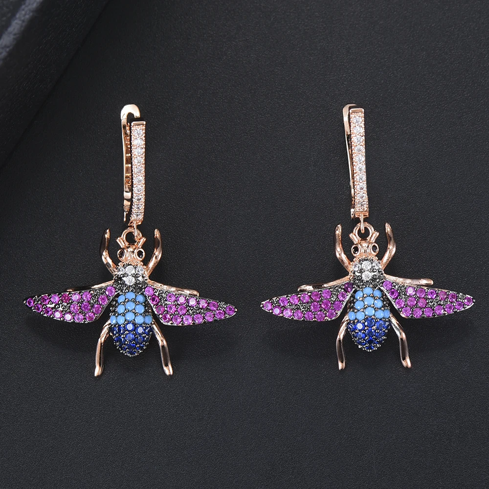 28*35 mm Drop Dangle Earrings Personality Pierced Insect Shape Crystal Cubic Zirconia Inlaid Jewelry For Women mujer moda 2022