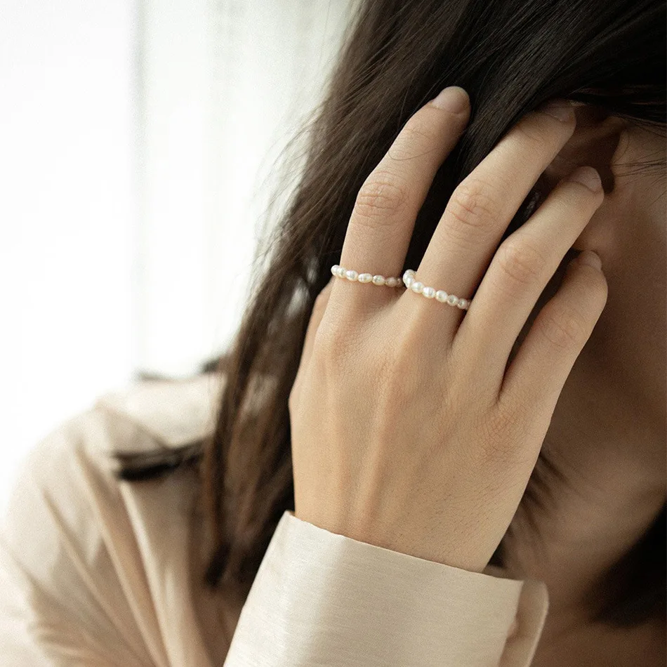 Amaiyllis S925 Sterling Silver Baroque Freshwater Pearl Elastic Ring Handmade Boho Index Finger Ring For Women Jewelry - view 2