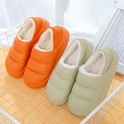 Home Cotton Slippers Thick Sole Indoor Slippers Wear-resistant Slip-on  Fabulous Plush Lined Winter Cotton Slippers