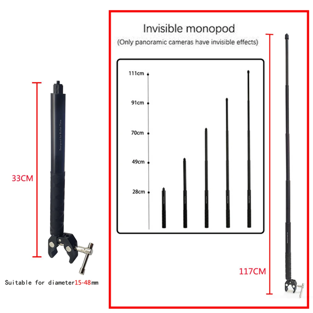 TUYU-ذراع تمديد عصا سيلفي من الألومنيوم ، لـ insta360 One R X Gopro Max ، ملحقات ذراع سيلفي غير مرئية