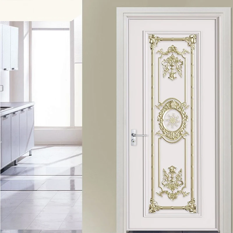 European Style Luxury Door Sticker 3D Stereo Golden Geometric Wallpaper PVC Self-Adhesive Waterproof Door Poster Art 3D Stickers