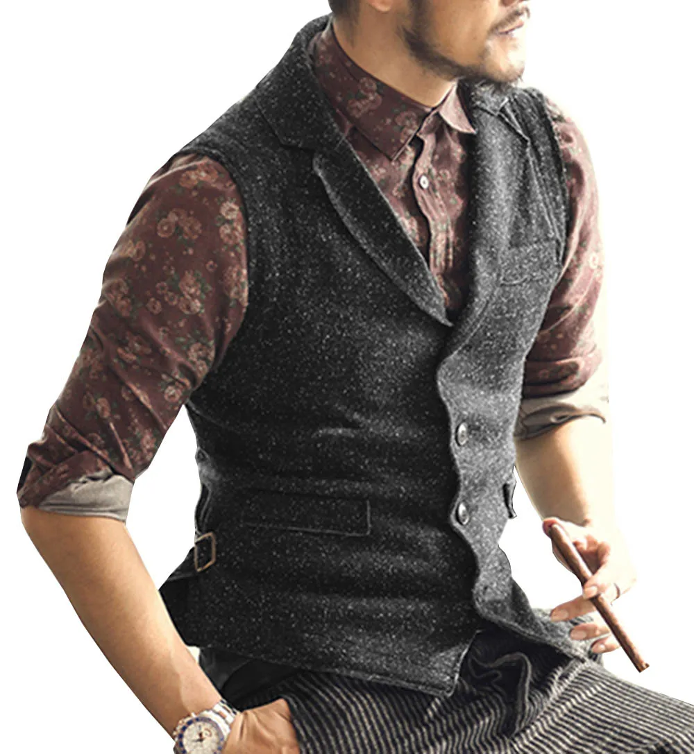 Gilet de costume marron à col à revers pour homme, coupe Slim, droit, bleu marine, décontracté, marié d\'affaires formel pour mariage, meilleur homme