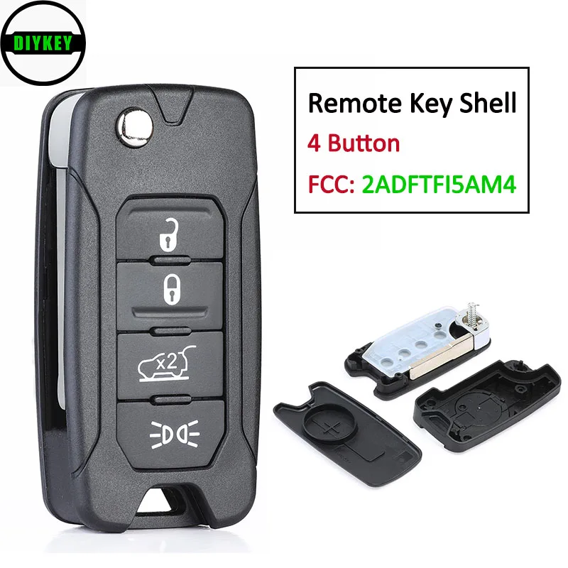 DIYKEY  for Jeep Renegade 2015 2016 2017 2018 FCC: 2ADFTFI5AM4 Replacement Flip 4 Buttons Remote Car Key Shell Case Fob