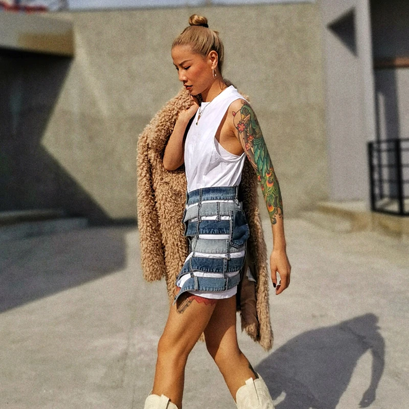 TWOTWINSTYLE Patchwork Hit Color Sexy Skirt Women High Waist Asymmetric Large Size Mini Female Skirts Clothes 2024 Fashion