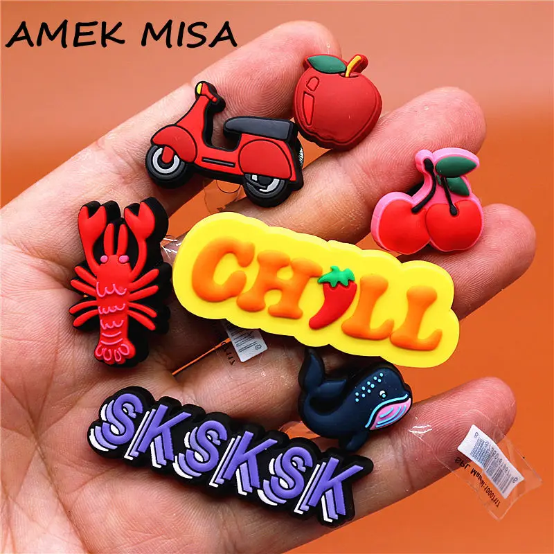 Luxury 1pcs Lobster Motorcycle Shoe Charms Cherry Apple Whale SKSKSK PVC Shoe Clips Accessories Decoration Fit Party Kids Gifts