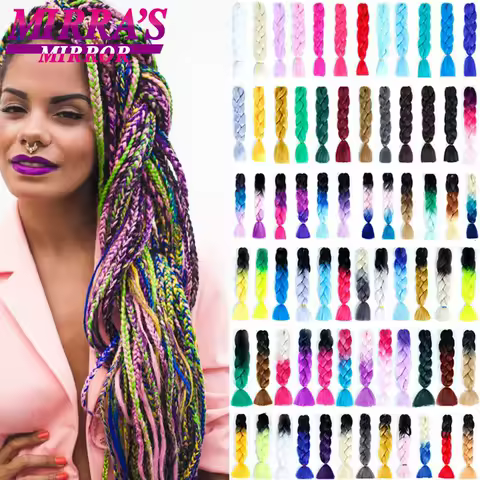 Mirra's Mirror Ombre Braiding Hair Extensions 24inch Jumbo Braids Hair Synthetic Braiding Hair Black Brown Blonde Pink Blue Red