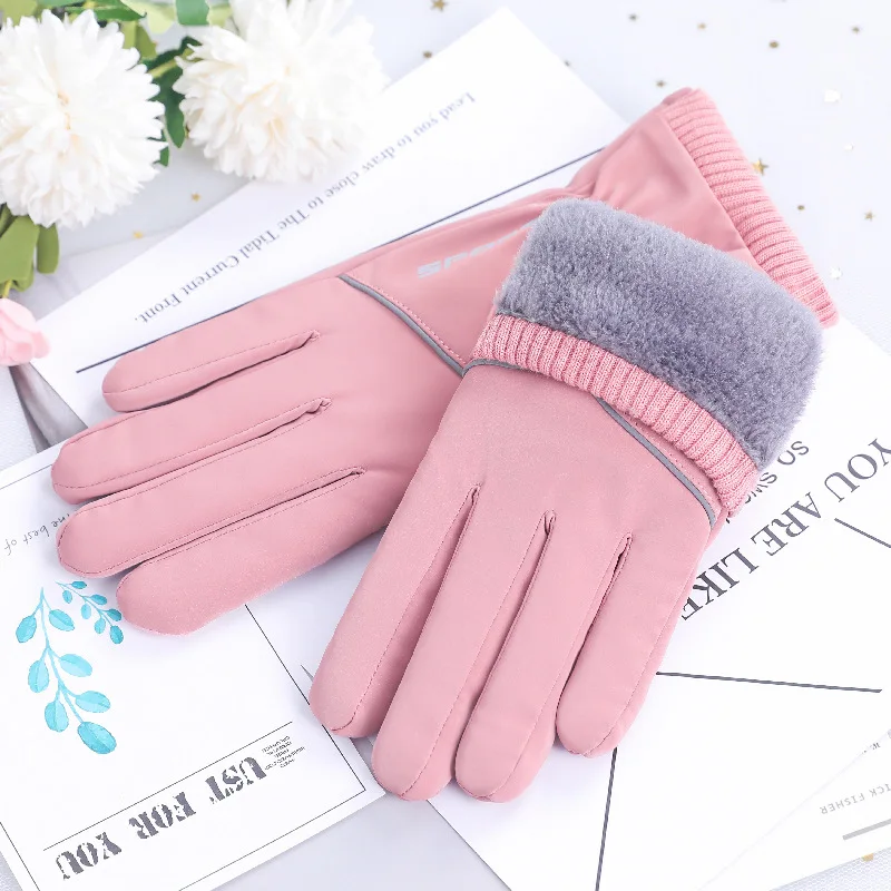 Guantes de terciopelo grueso para mujer, protección para pantalla táctil, resistente al agua, elásticos, suaves, para exteriores, ciclismo resistente al viento, Invierno