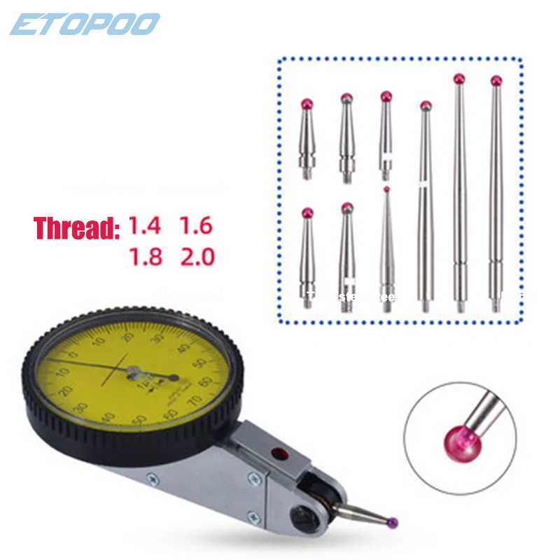 Contact Points for Dial Test Indicator Ruby Tips 2mm Ball Diameter 18mm Length M2.0 Thread Measurement Analysis Instrument Gauge