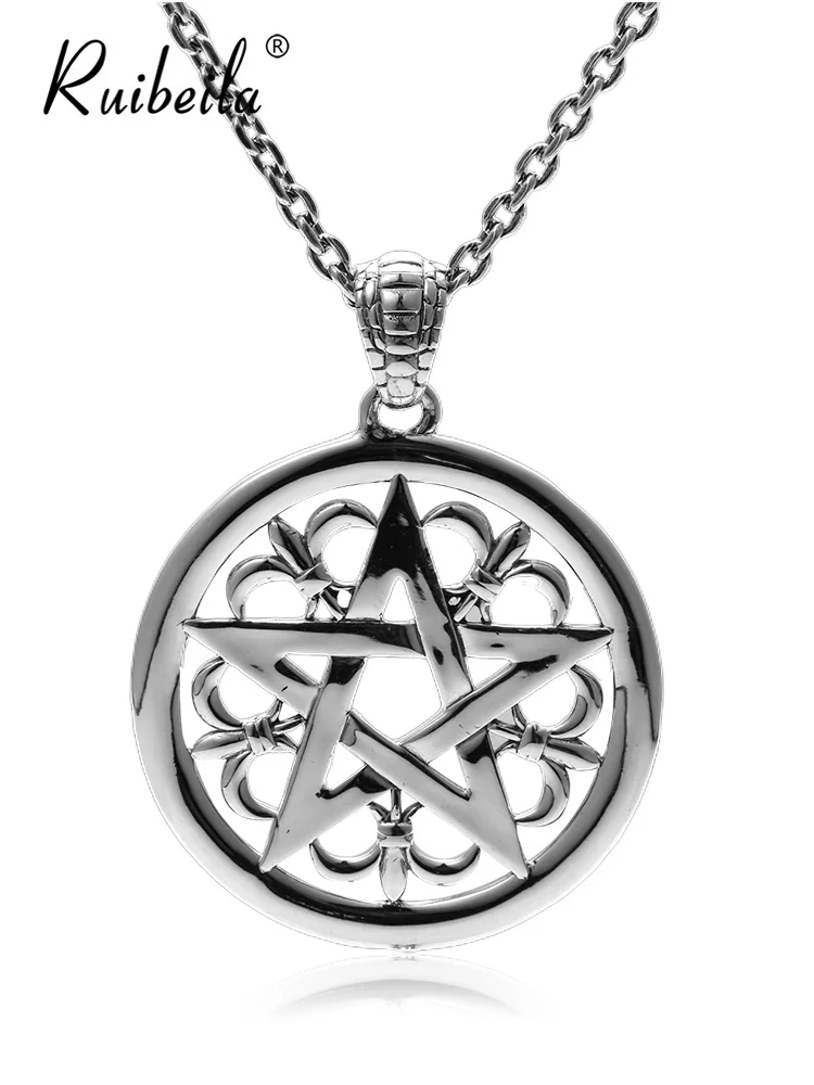 Ruibeila New Star pendant 925 silver magic circle five-pointed star round pendant cross flower necklace Wild