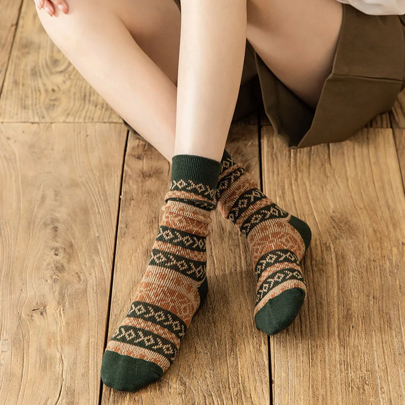 Herringbone Pattern Fashion Retro Socks Women Brethable Comfortable Cotton Knit Socks New Autumn Winter High Quality Socks Sox