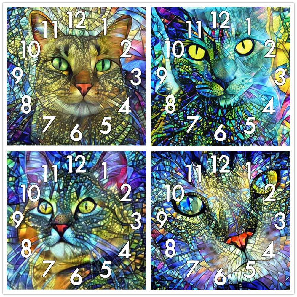 

Dpsprue Full Diamond Painting Cross Stitch Animal Cat Gifts Clock Mechanism Mosaic 5D Diy Square Round 3d Embroidery Gift