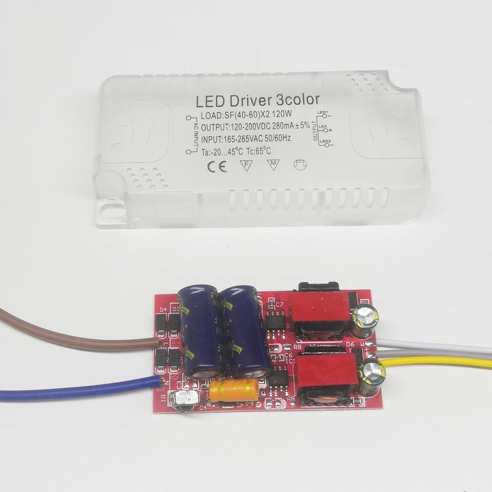 Infrared remote control LED driver 3 colors ceiling lamp transformer (40-60W)X2 input 165-265V output 120-200V 240mA